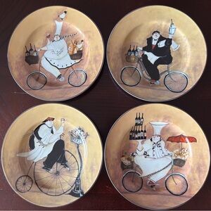 Sakura Gold and Black Bistro Cyclists Decorative Dinner Plates - Set of 4